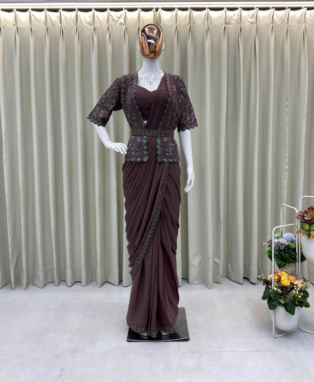 Party Wear Look Saree With Beautiful Koti