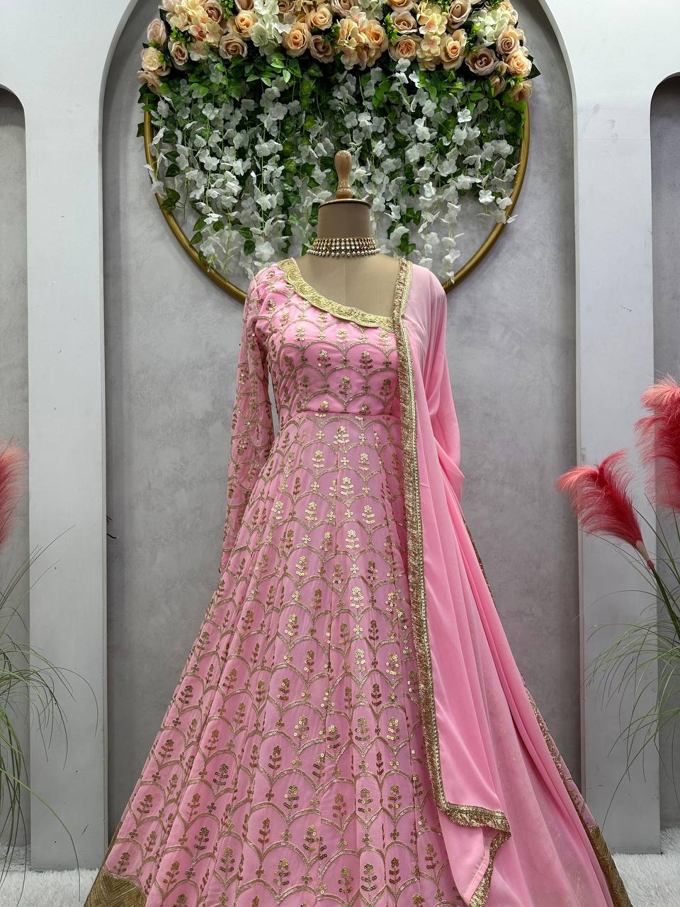 Party Wear Look Gown With Thread And Sequence Work