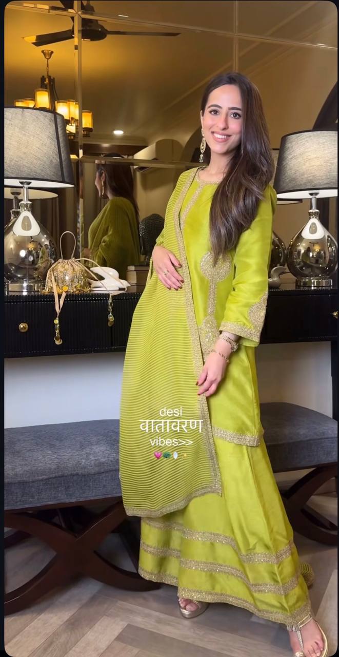 Party Wear Look Suit Set With Sequins & Zari Work