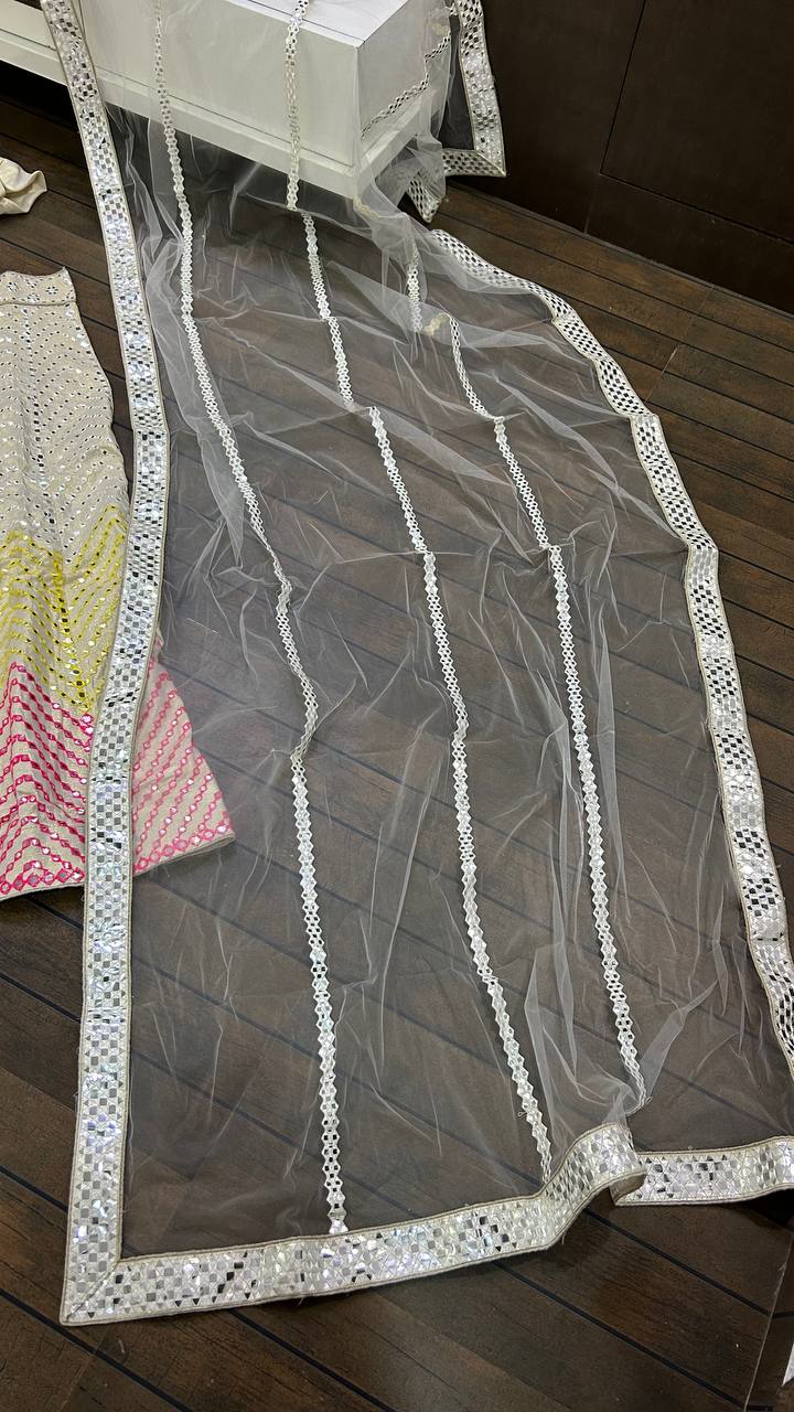 Party Wear Designer Lehenga Choli With Paper Mirror & Multi Thread Work