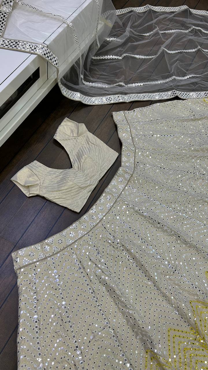 Party Wear Designer Lehenga Choli With Paper Mirror & Multi Thread Work