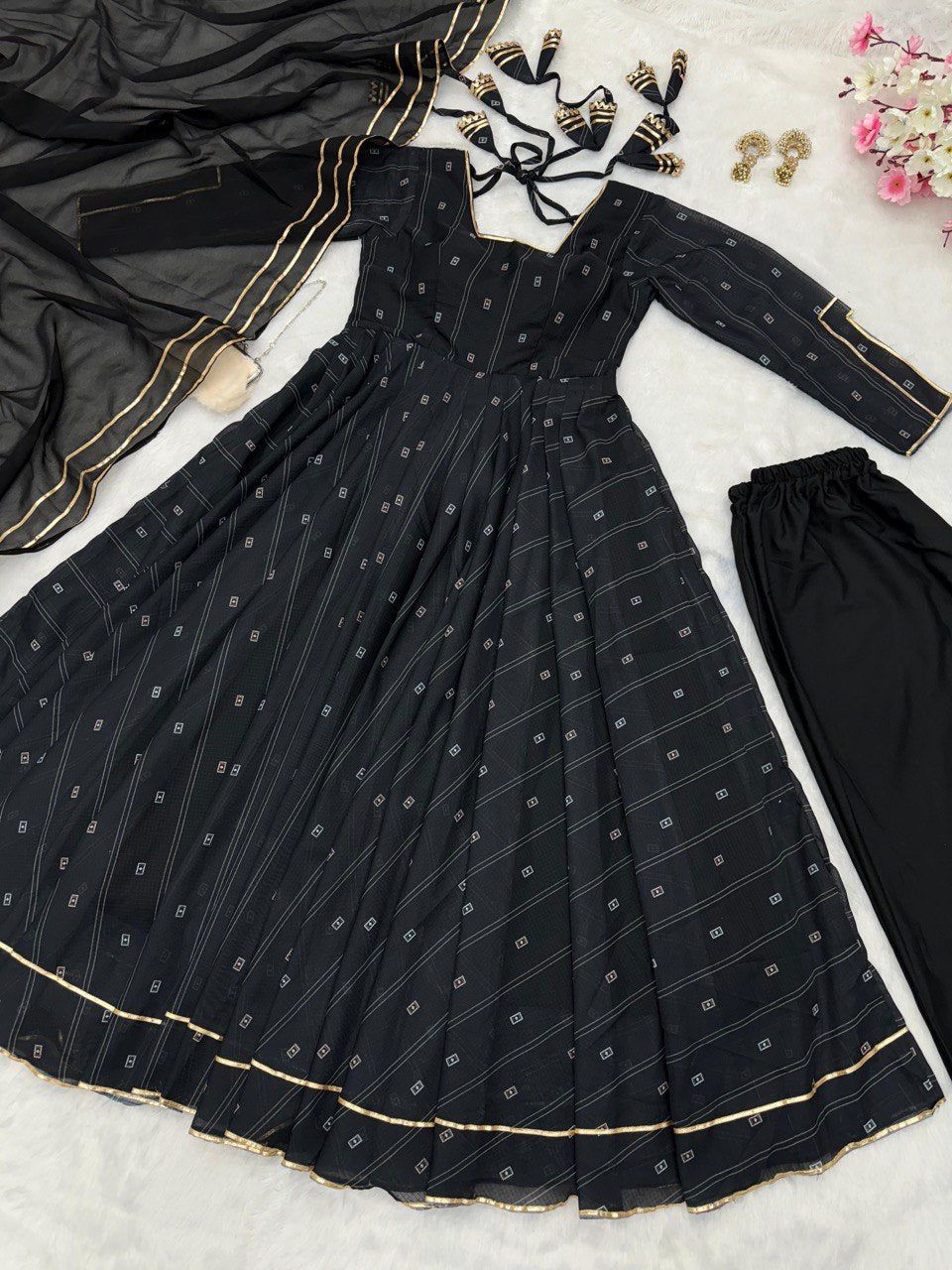 Party Wear Look Designer Anarkali Gown-Bottom And Dupatta