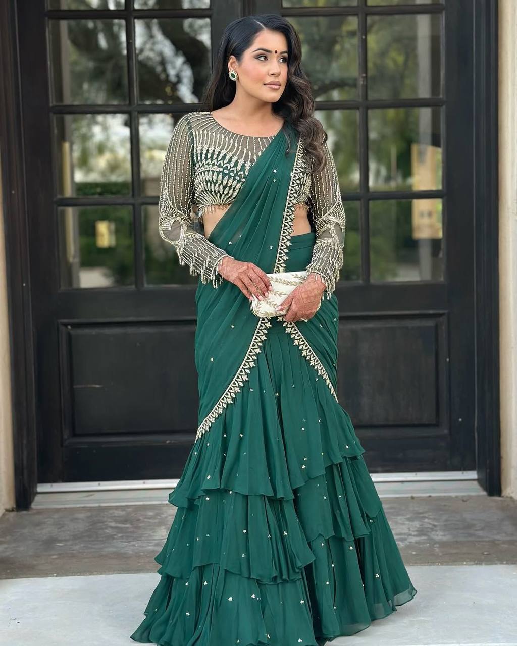 Party Wear Designer Saree With Sequence Embroidery Work