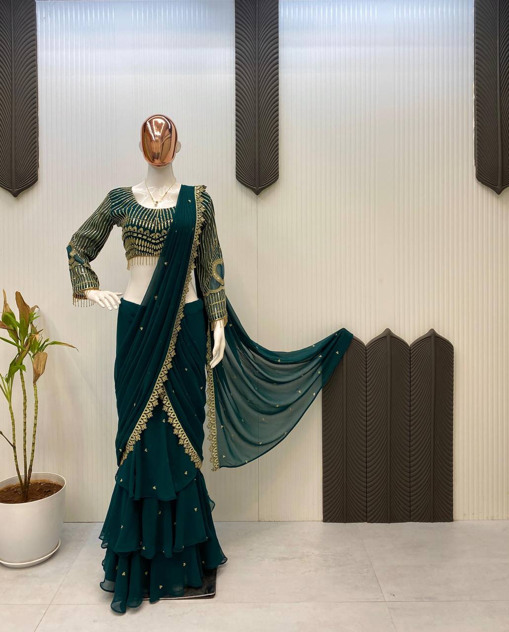 Party Wear Designer Saree With Sequence Embroidery Work