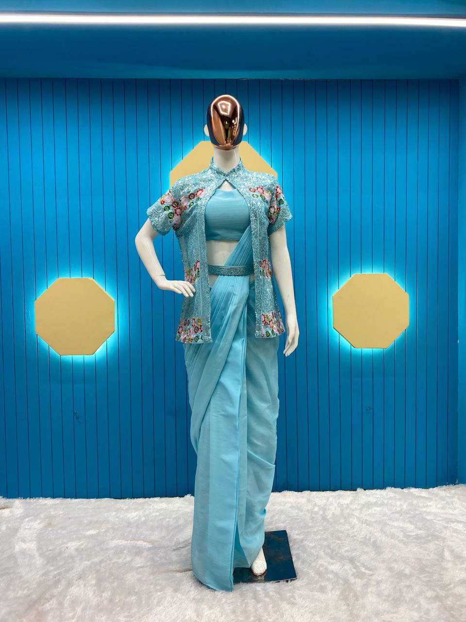 Party Wear Look Ready To Wear Saree With Embroidery Work