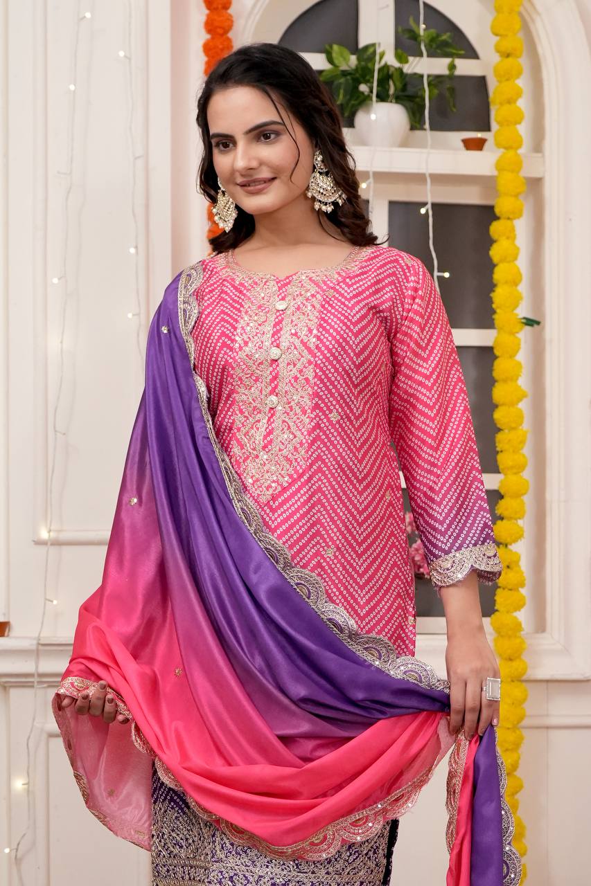 सीक्वेंस एम्ब्रॉयडरी वर्क वाला पार्टी वेयर सूट सेट