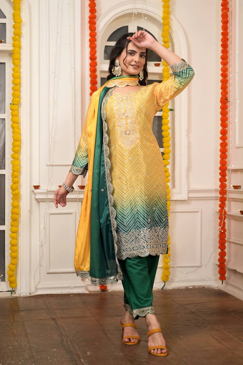 सीक्वेंस एम्ब्रॉयडरी वर्क वाला पार्टी वेयर सूट सेट