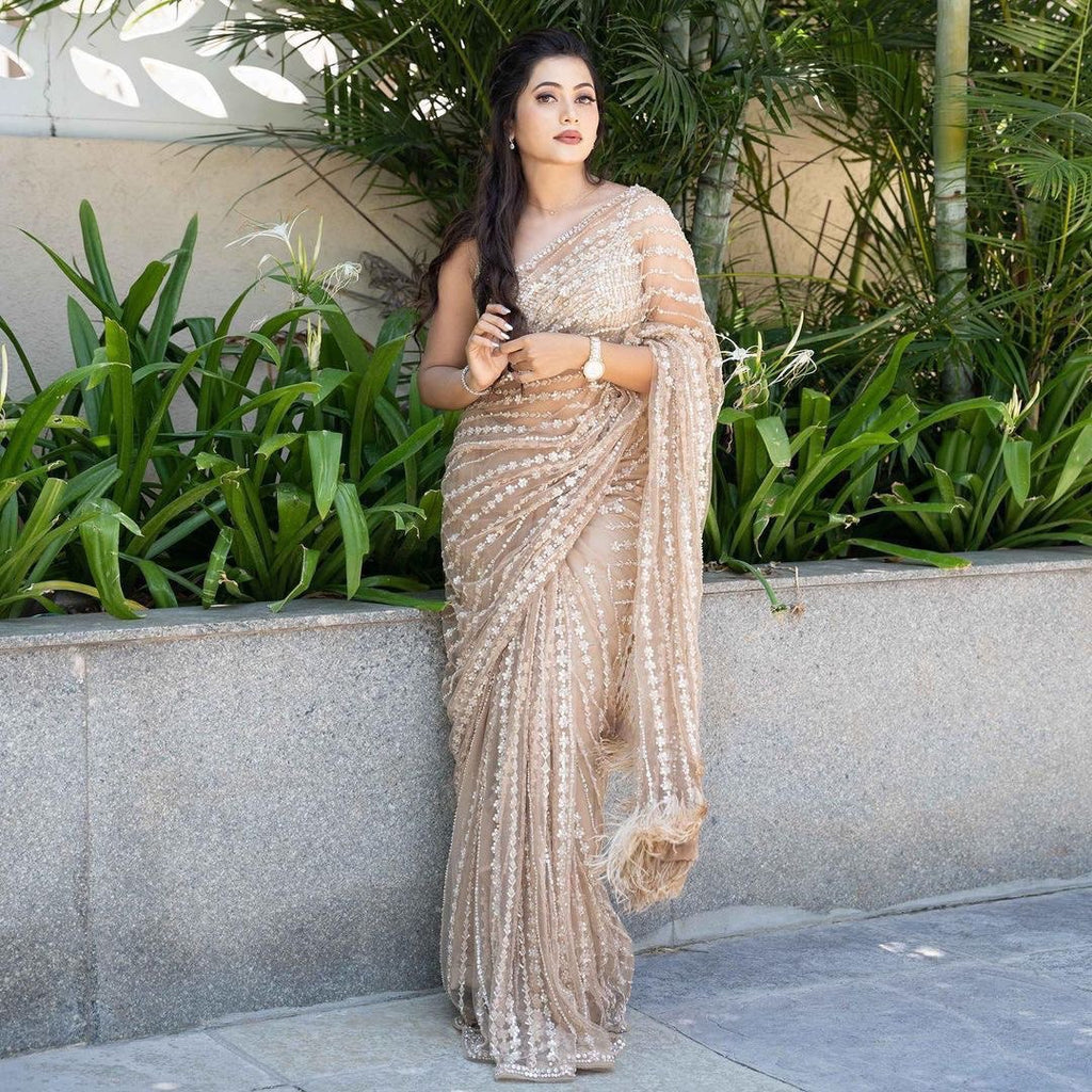 Party Wear Look Saree With Sequence Embroidery Work