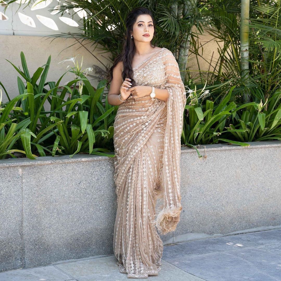 Party Wear Look Saree With Sequence Embroidery Work