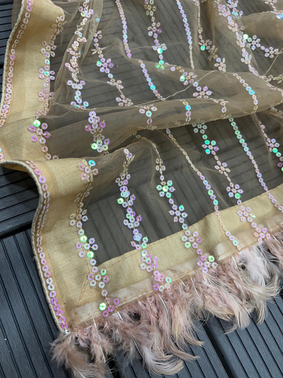 Party Wear Look Saree With Sequence Embroidery Work