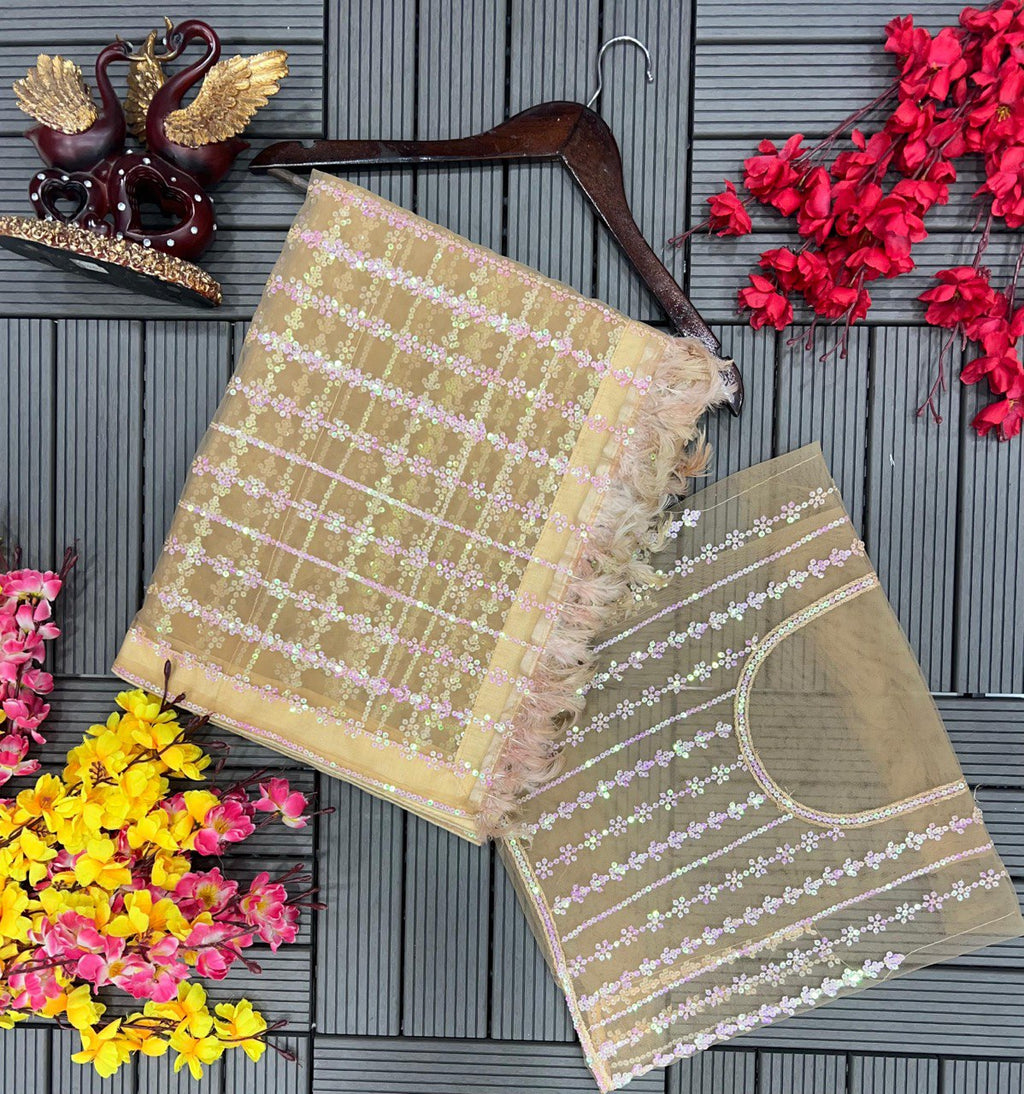 Party Wear Look Saree With Sequence Embroidery Work