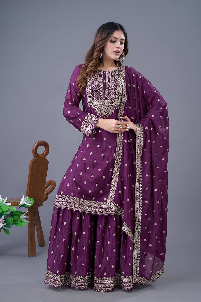 Designer Party Wear Look Fancy Top-Dupatta And Fully Stitched Sharara