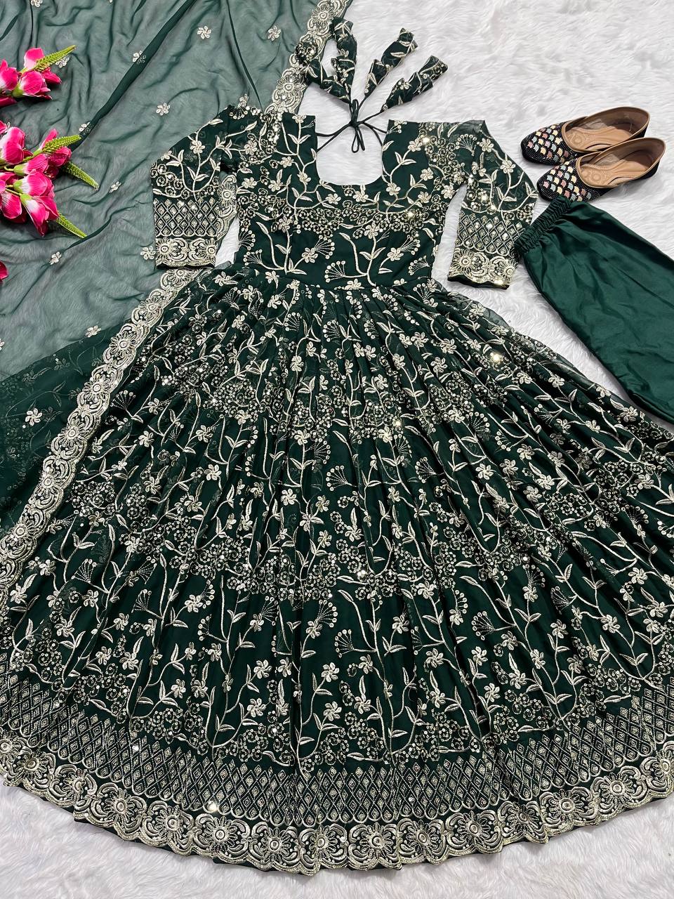 Beautiful Party Wear Anarkali Gown And Pent With Fancy Dupatta