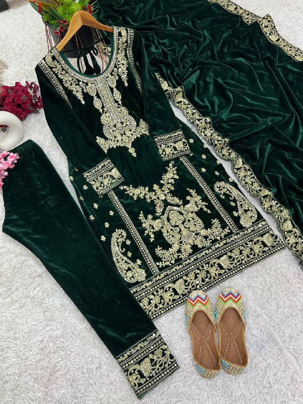 Beautiful Top-Bottom And Dupatta With Embroidery Cording Sequence Work