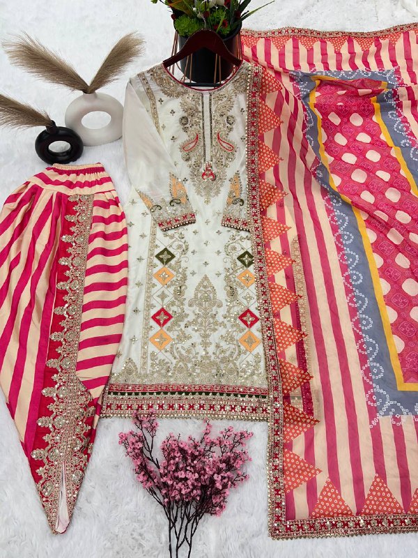 Party Wear Look Top ,Dhoti Salwar And Dupatta