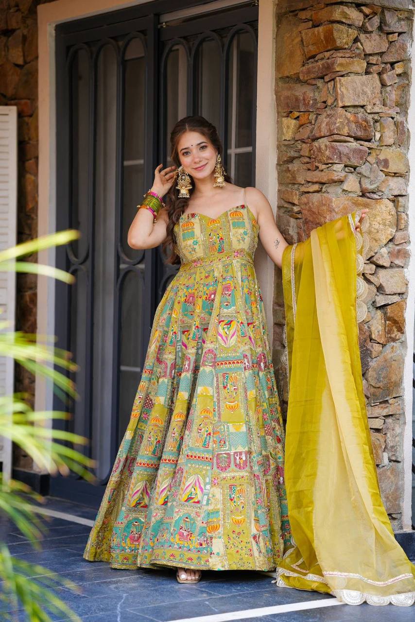 Party Wear Look Designer Anarkali Gown And Dupatta