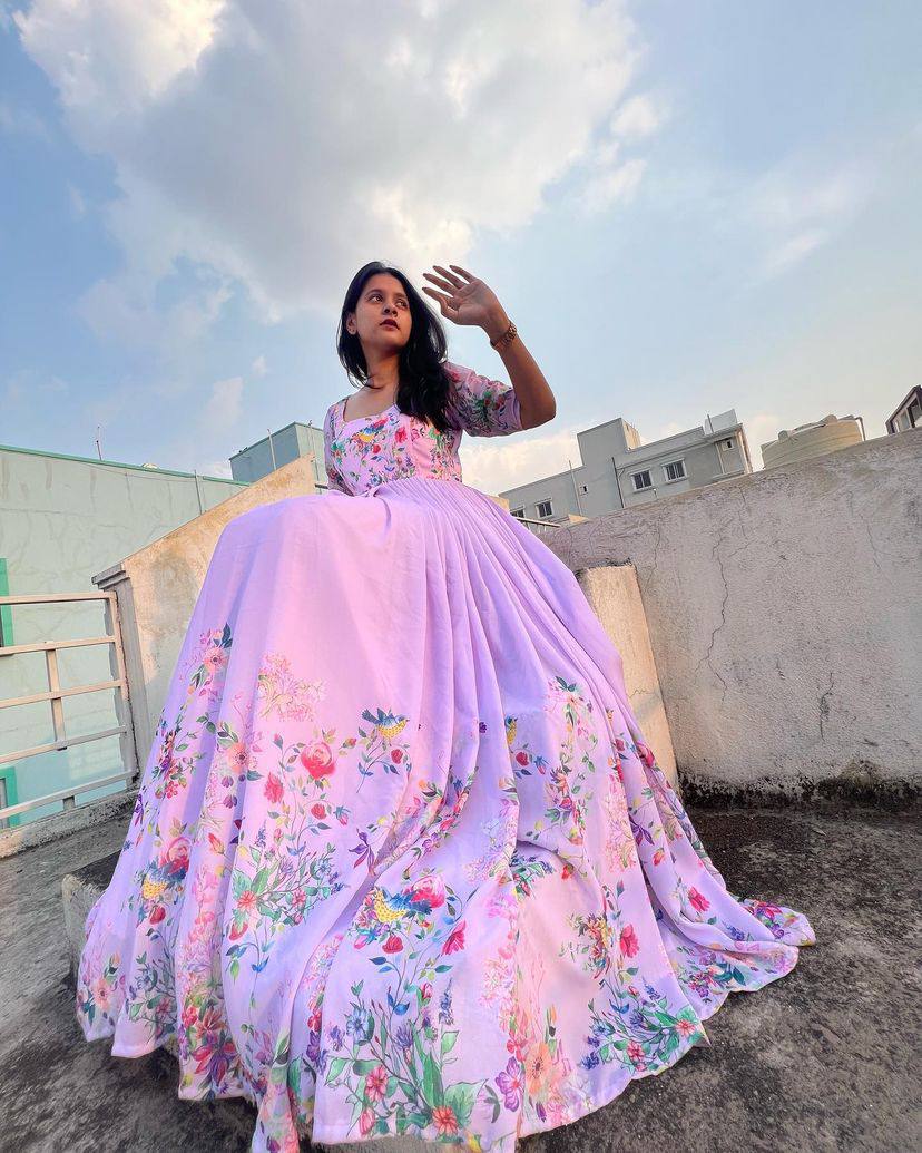 Designer Party Wear Look Gown With Beautiful Floral Print