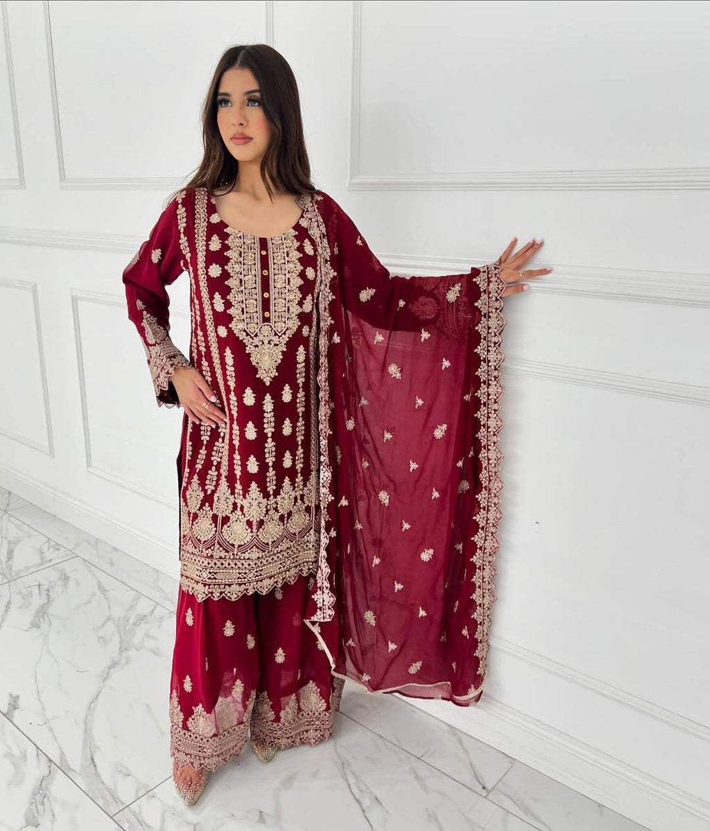 Party Wear Look Suit Set With Thread And Sequence Work