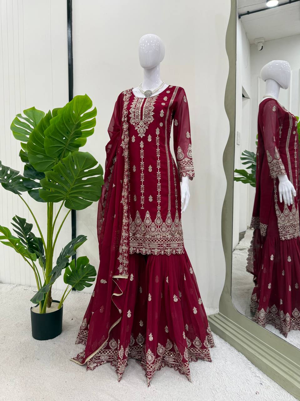 Party Wear Look Suit Set With Thread And Sequence Work