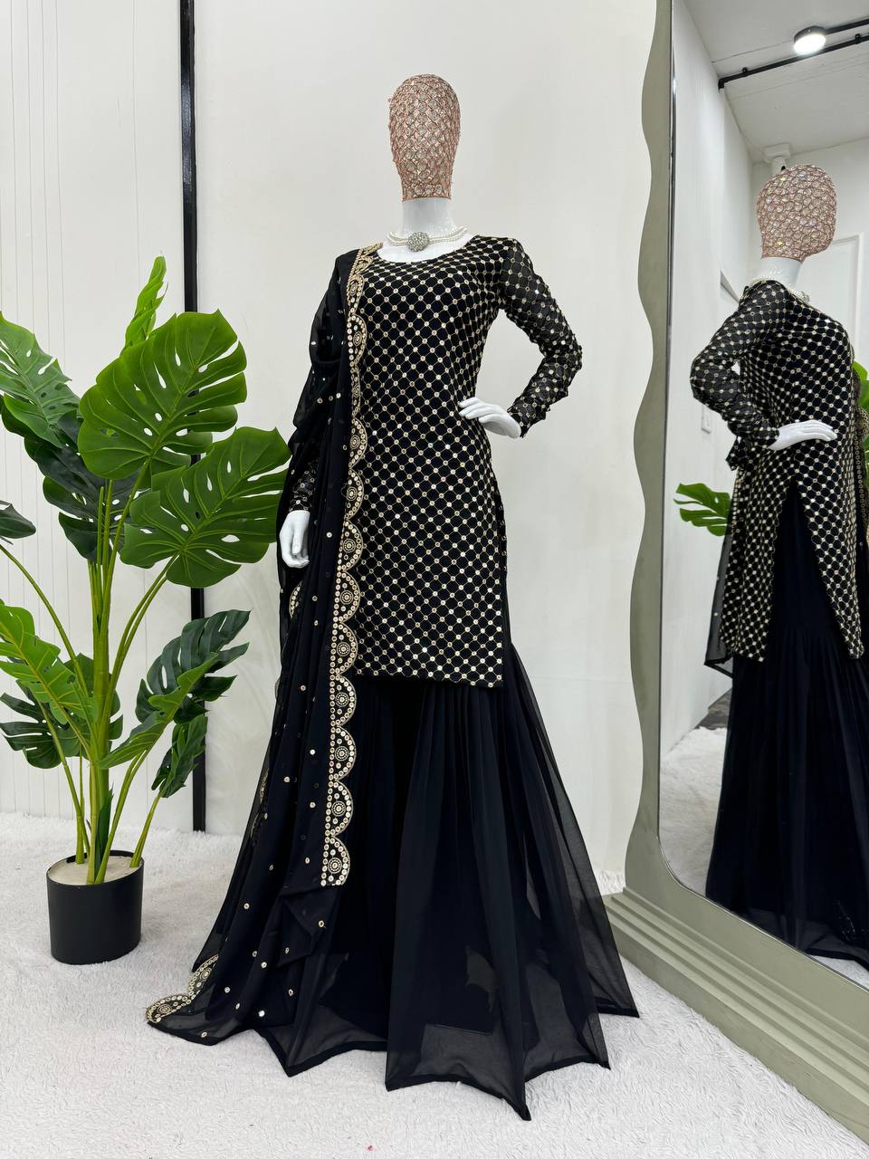 Party Wear Look Suit Set With Thread And Sequence Work