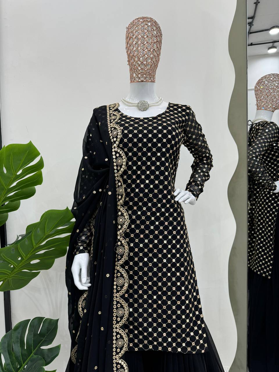 Party Wear Look Suit Set With Thread And Sequence Work