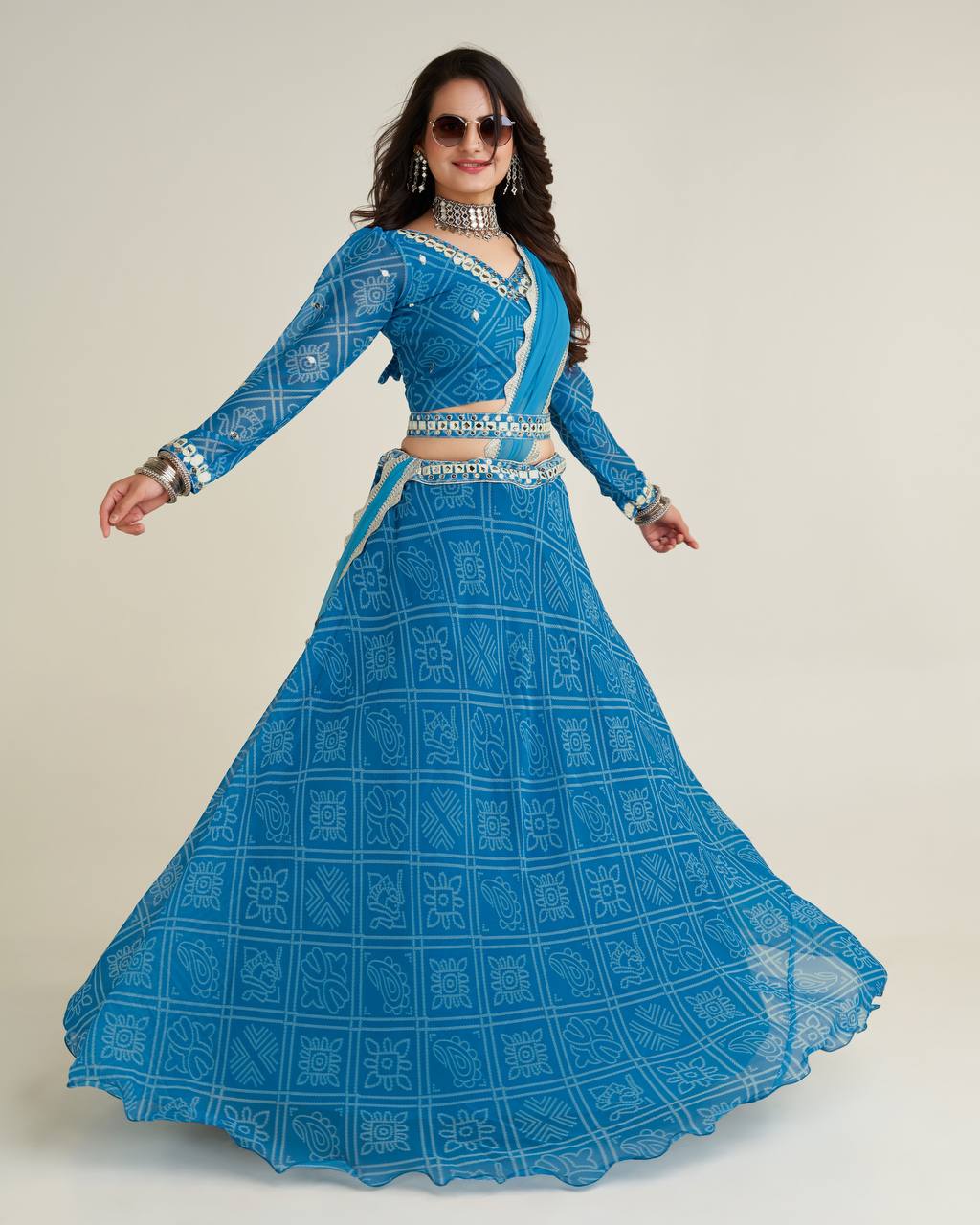 Beautiful Lehenga Choli With Thread, Paper Mirror & Sequence Work