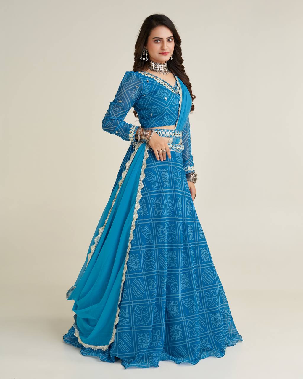 Beautiful Lehenga Choli With Thread, Paper Mirror & Sequence Work