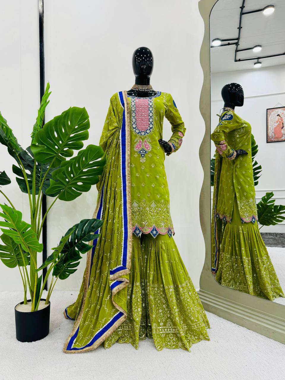 Party Wear Look Suit Set With Thread And Sequence Work