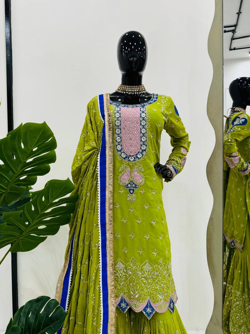 Party Wear Look Suit Set With Thread And Sequence Work