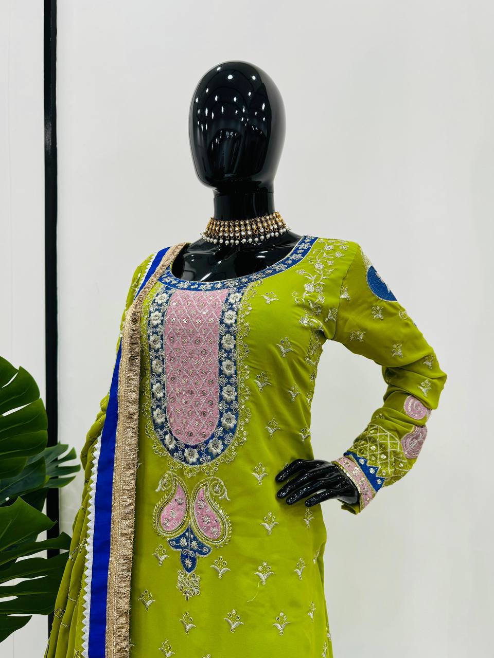Party Wear Look Suit Set With Thread And Sequence Work