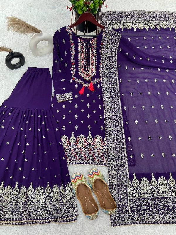 Designer Party Wear Look Fancy Top-Dupatta And Sharara
