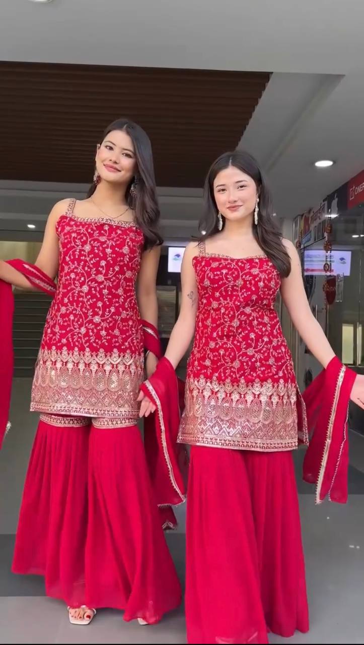 Party Wear Look Suit Set With Thread And Sequence Work