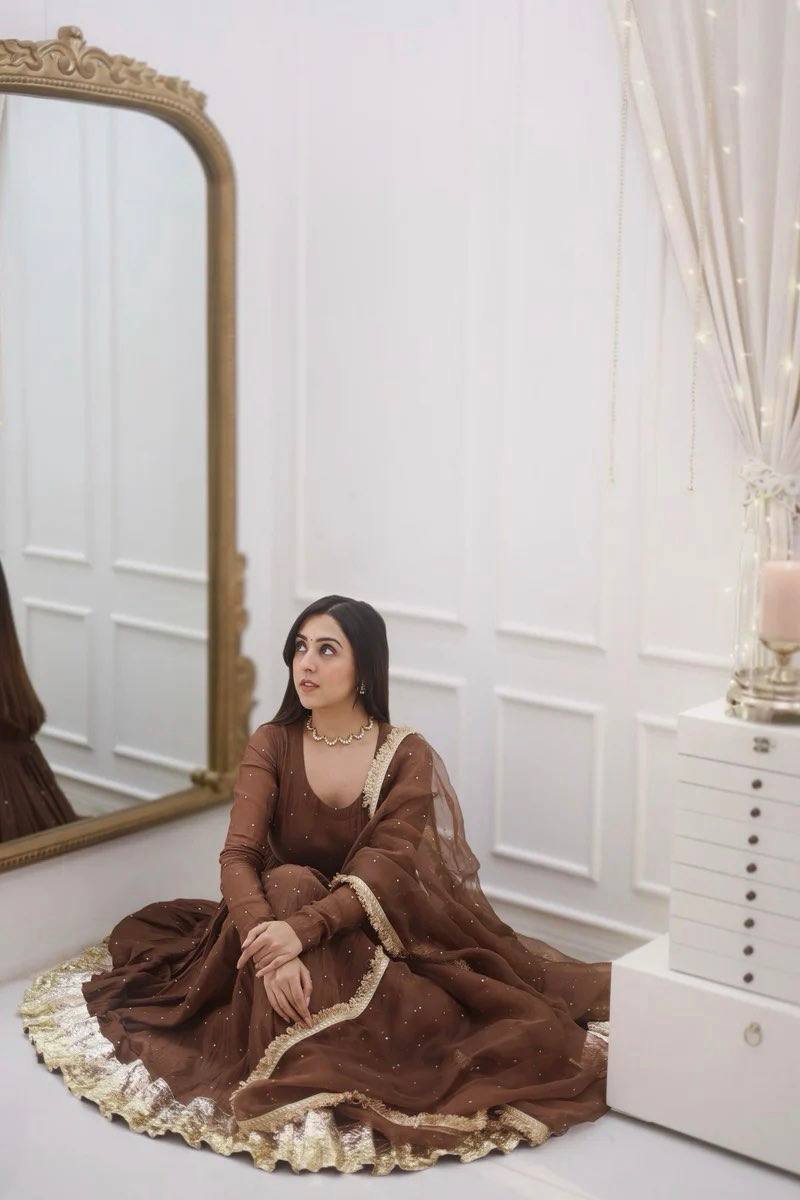 Party Wear Look Gown, Bottom And Dupatta With Moti Work