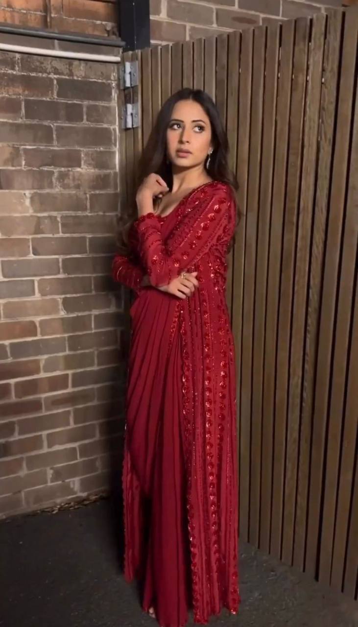 Party Wear Look Saree With Thread And Sequence Work