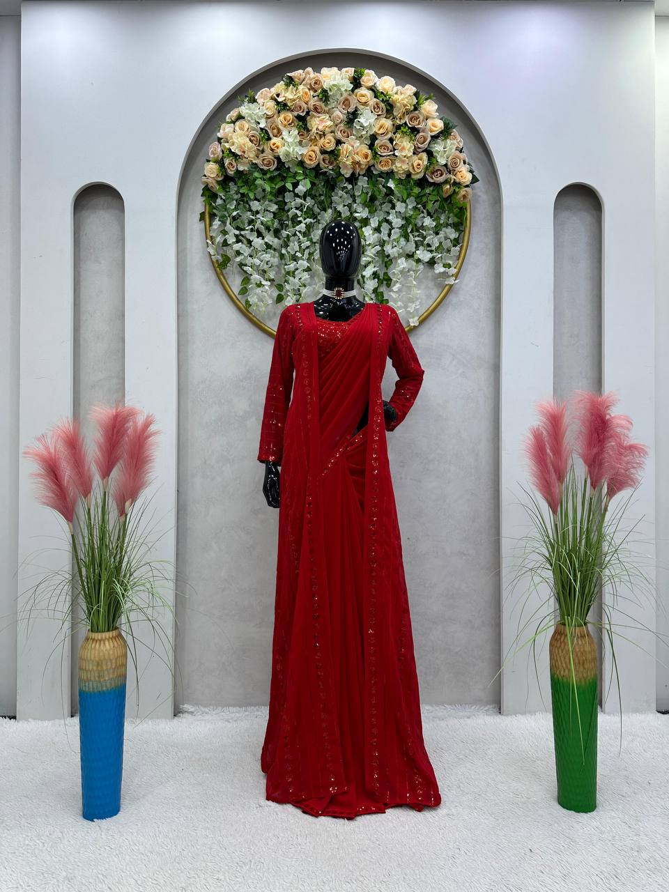 Party Wear Look Saree With Thread And Sequence Work