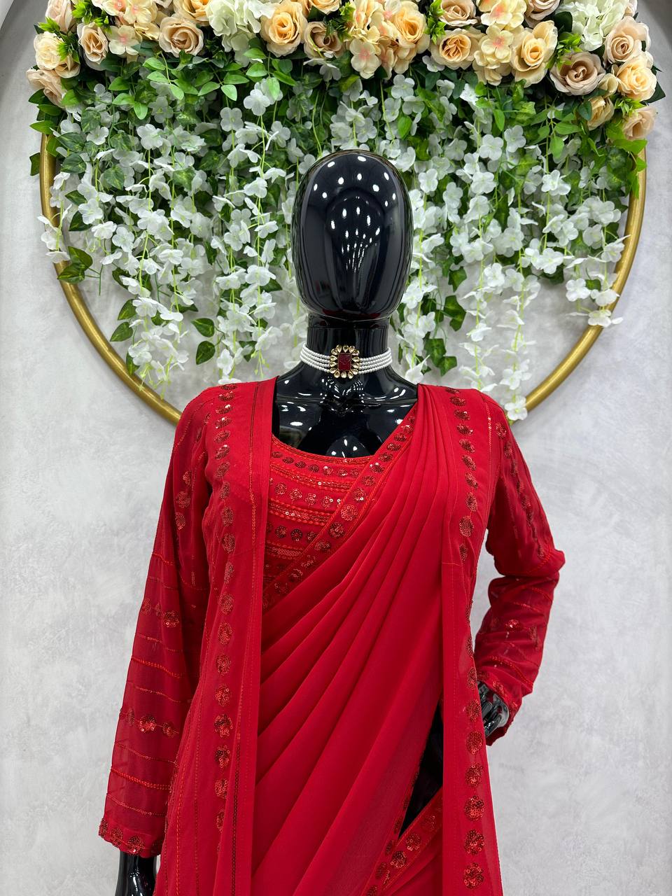 Party Wear Look Saree With Thread And Sequence Work