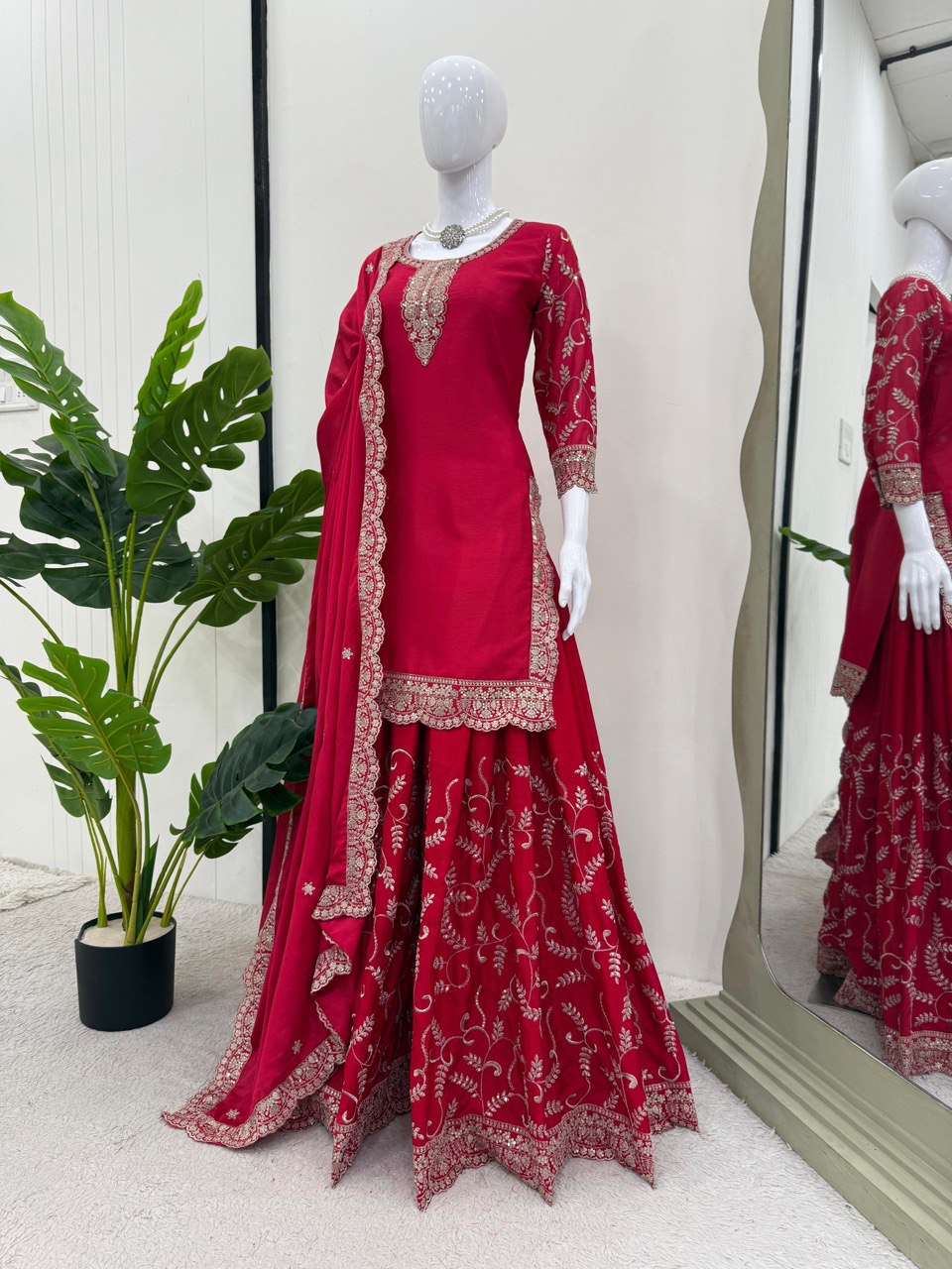 Party Wear Look Suit Set With Thread With Sequence Work