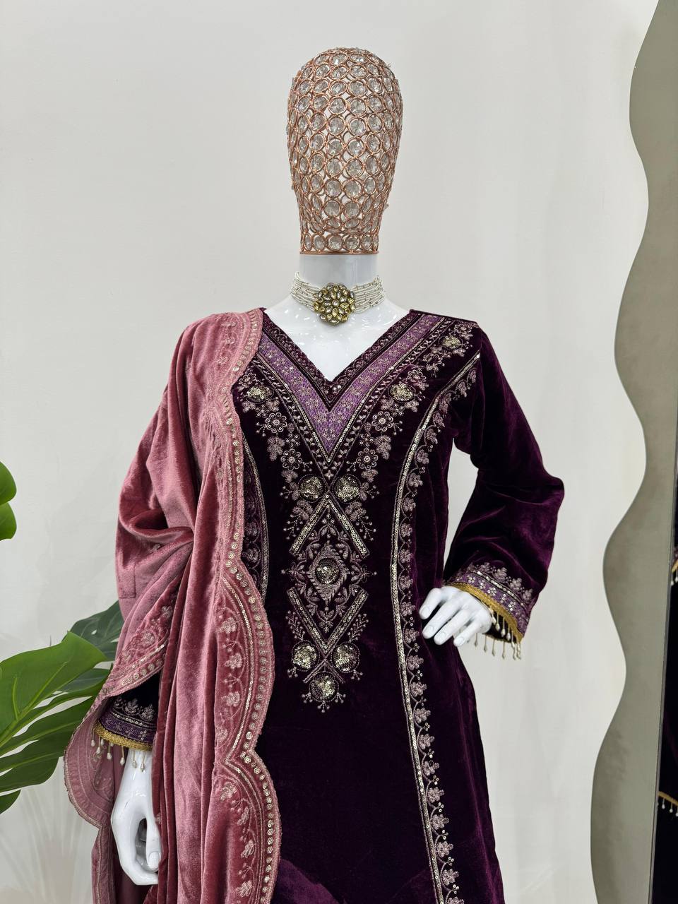 Party Wear Look Suit Set With Thread And Sequence With Lace Border