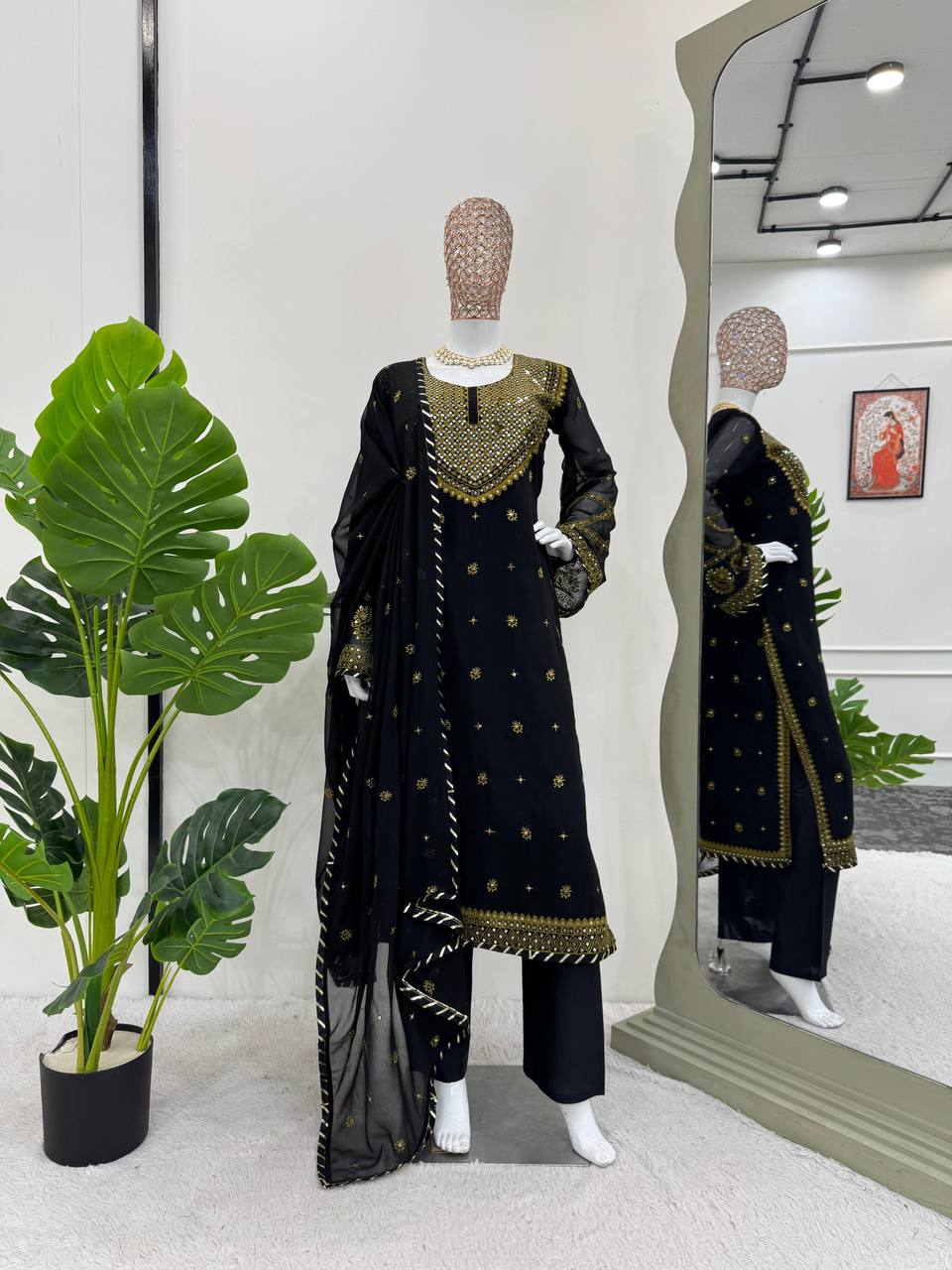 Party Wear Look Suit Set With Thread And Sequence Work