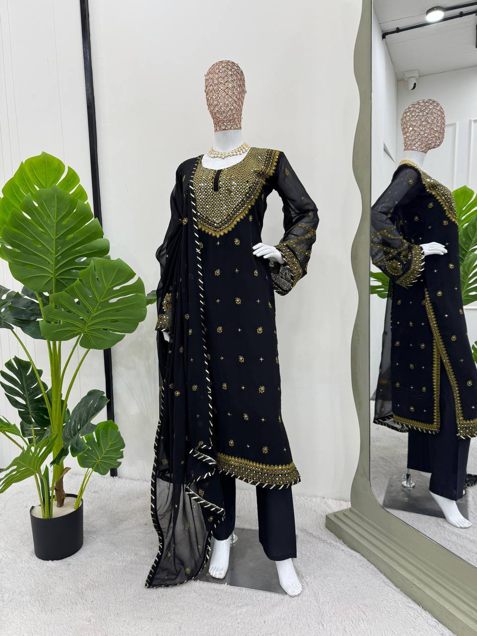 Party Wear Look Suit Set With Thread And Sequence Work