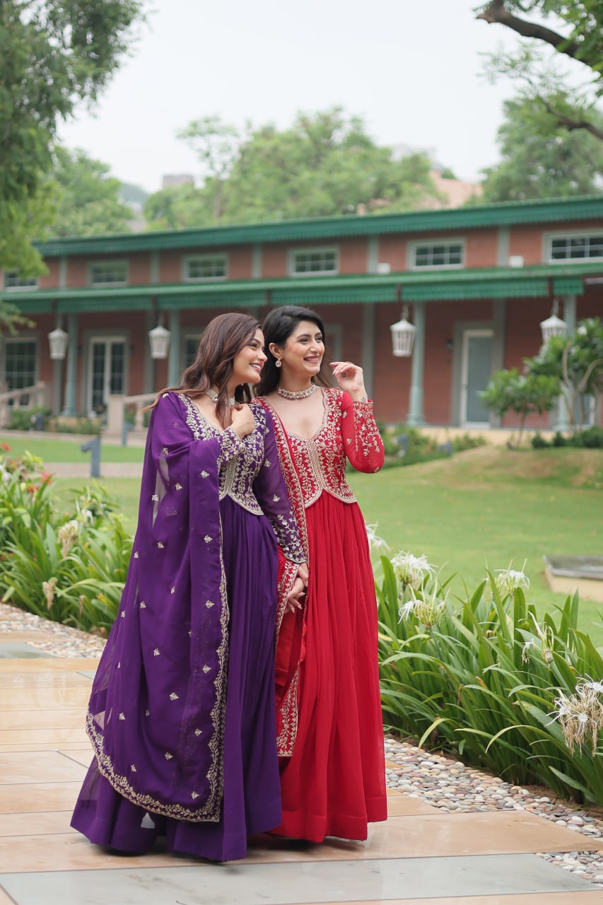 Party Wear Look Gown With Sequins-Multi Embroidered Work