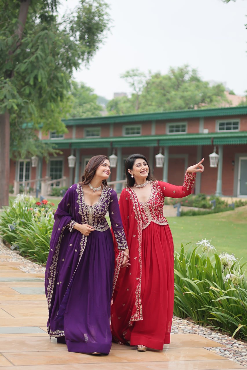 Party Wear Look Gown With Sequins-Multi Embroidered Work