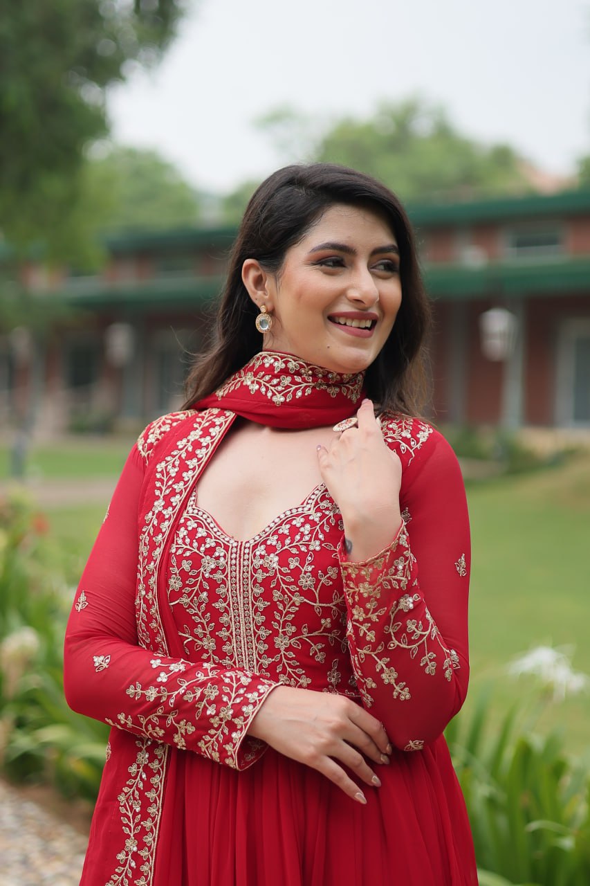 Party Wear Look Gown With Sequins-Multi Embroidered Work