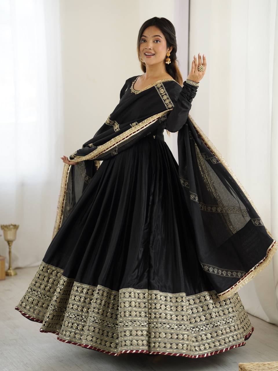 Beautiful Party Wear Anarkali Gown, Pent And Dupatta