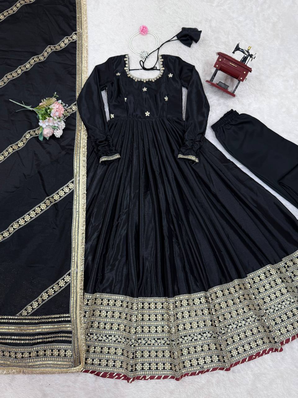 Beautiful Party Wear Anarkali Gown, Pent And Dupatta