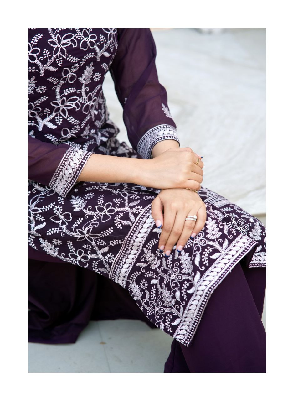 Designer Embroidered Suit Set With Heavy Embroidered Work