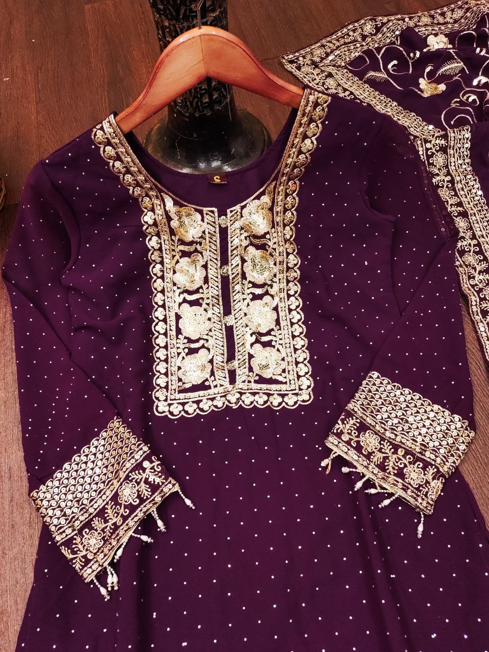 Designer Embroidered Suit With Embroidered Work And Stone Work
