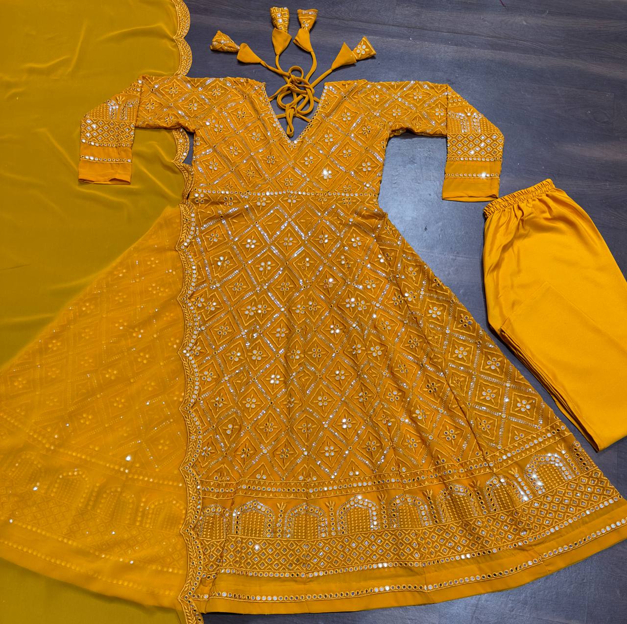 Beautiful Party Wear Anarkali Gown, Pent And Dupatta
