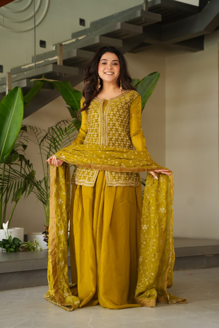 Party Wear Look Top-Bottom And Dupatta With Embroidered Work