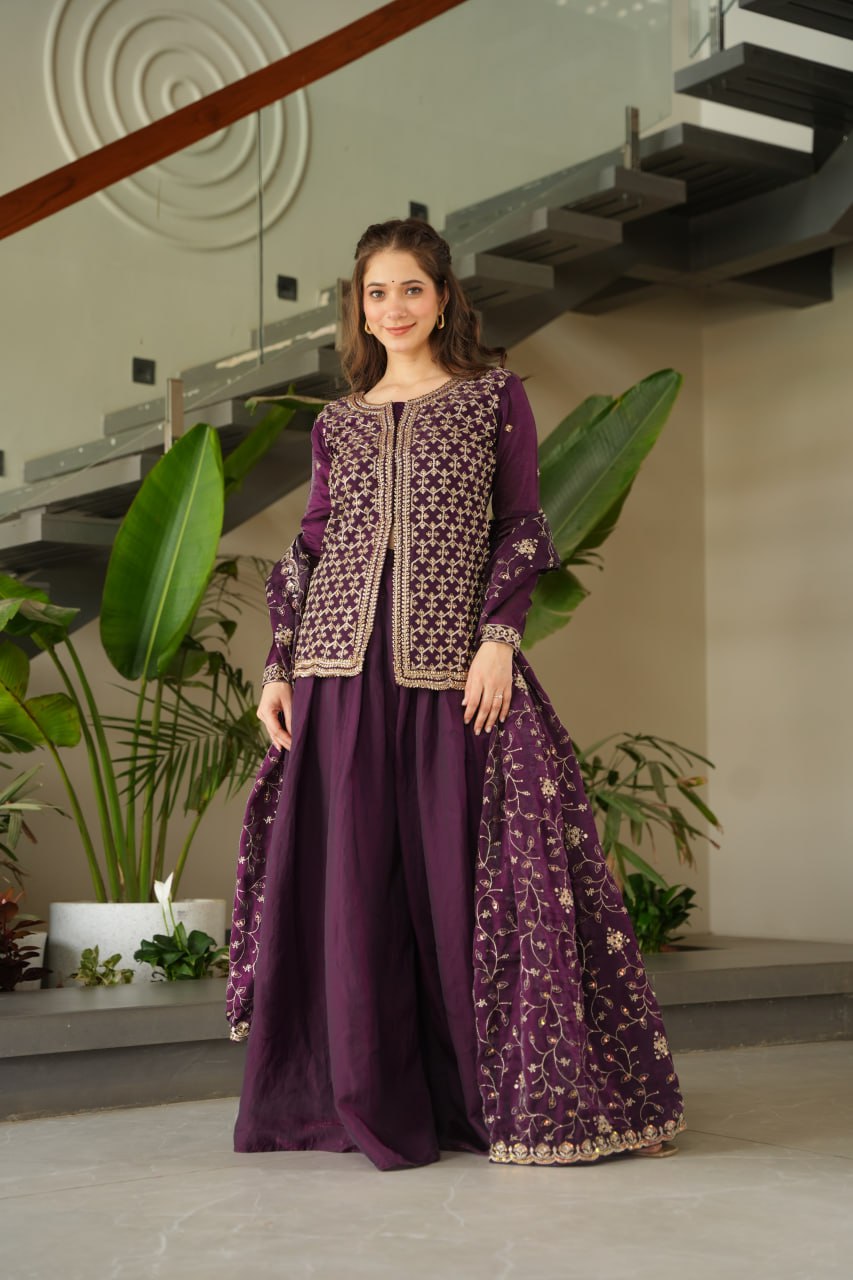 Party Wear Look Top-Bottom And Dupatta With Embroidered Work